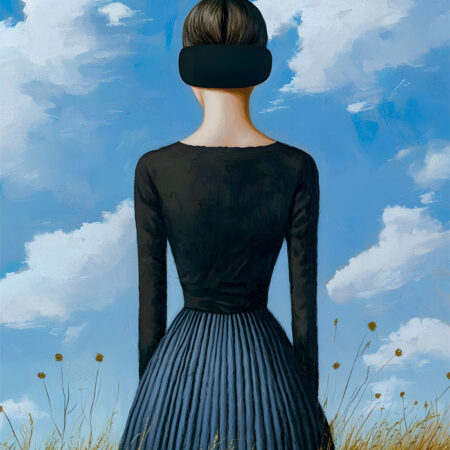 Πινακας σε καμβά BROWN HAIRED WOMAN IN FIELD RETRO DREAMSCAPE - Πορτραιτα και Φιγουρες Sticky 6