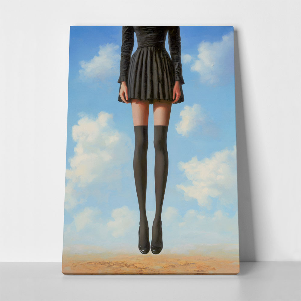 Πινακας σε καμβά FLOATING WOMAN WITH BLACK SKIRT RETRO DREAMSCAPE