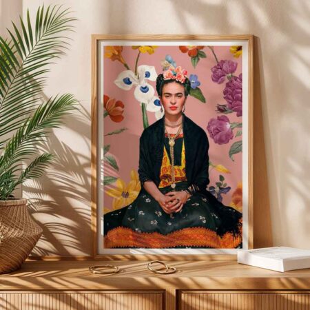 Πόστερ FRIDA KAHLO ON PINK FLORAL - Διασημοι Ζωγραφοι