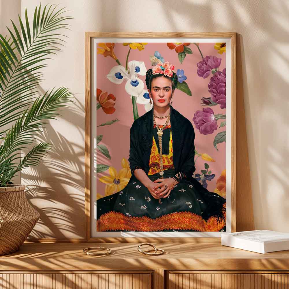 Πόστερ FRIDA KAHLO ON PINK FLORAL