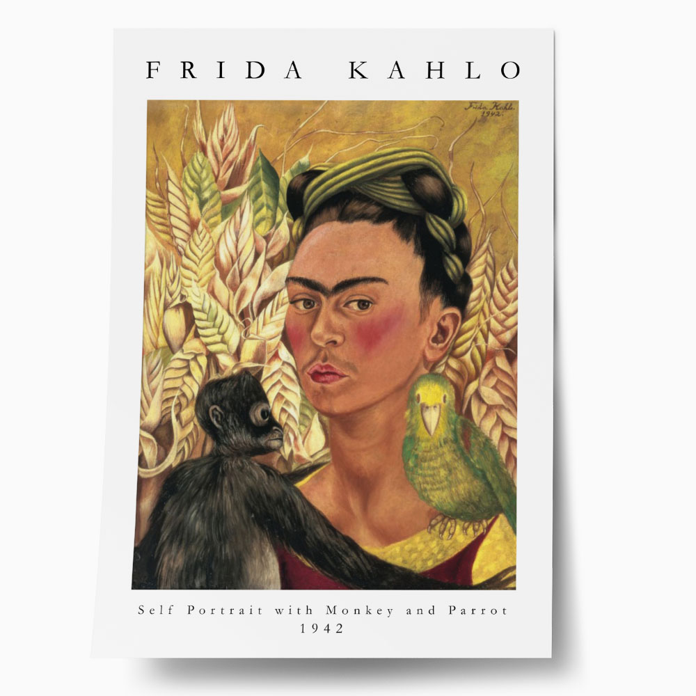 Πόστερ FRIDA KAHLO - SELF PORTRAIT WITH MONKEY AND PARROT