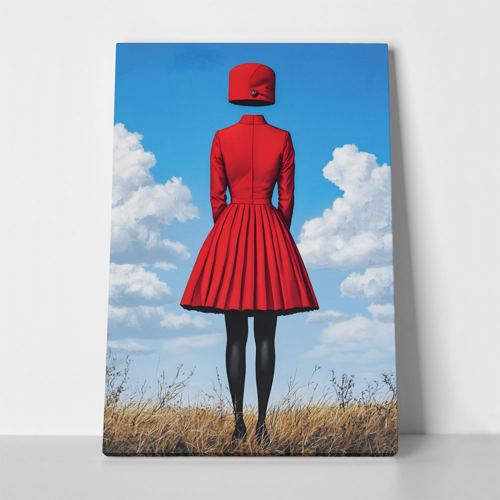 Πινακας σε καμβά RED DRESSED HEADLESS WOMAN WITH HAT RETRO DREAMSCAPE