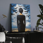 Πινακας σε καμβά WOMAN LOOKING AT BIRDS RETRO DREAMSCAPE