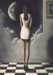 Πινακας σε καμβά WOMAN STARING AT THE MOON RETRO DREAMSCAPE