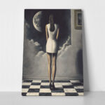 Πινακας σε καμβά WOMAN STARING AT THE MOON RETRO DREAMSCAPE