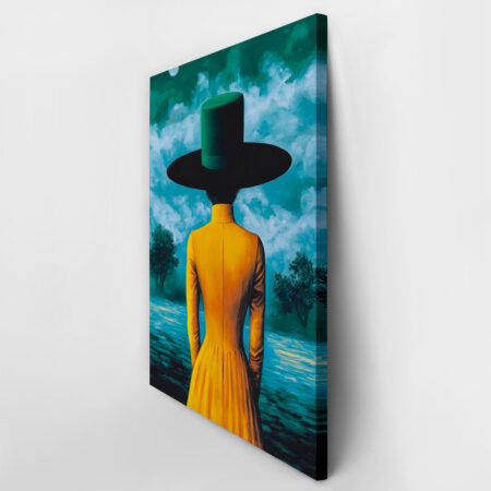 Πινακας σε καμβά WOMAN WITH ORANGE DRESS AND GREEN HAT RETRO DREAMSCAPE - Εργα Τεχνης Sticky 3