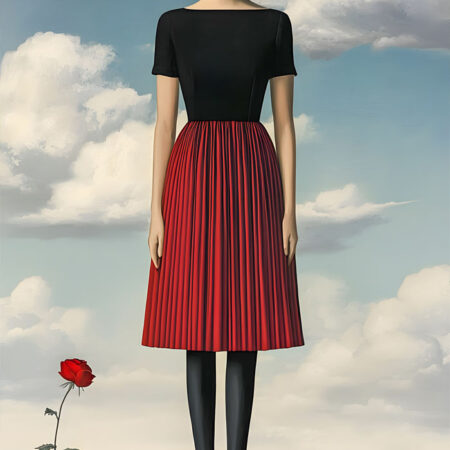 Πινακας σε καμβά WOMAN WITH RED DRESS AND ROSE RETRO DREAMSCAPE - Μοδα και Διασκεδαση Sticky 6