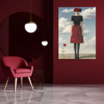 Πινακας σε καμβά WOMAN WITH RED DRESS AND ROSE RETRO DREAMSCAPE