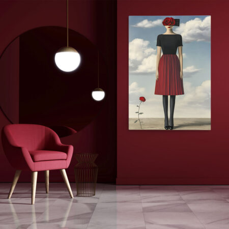 Πινακας σε καμβά WOMAN WITH RED DRESS AND ROSE RETRO DREAMSCAPE - Μοδα και Διασκεδαση