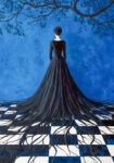 Πινακας σε καμβά WOMAN WITH ROOTED BLACK DRESS RETRO DREAMSCAPE