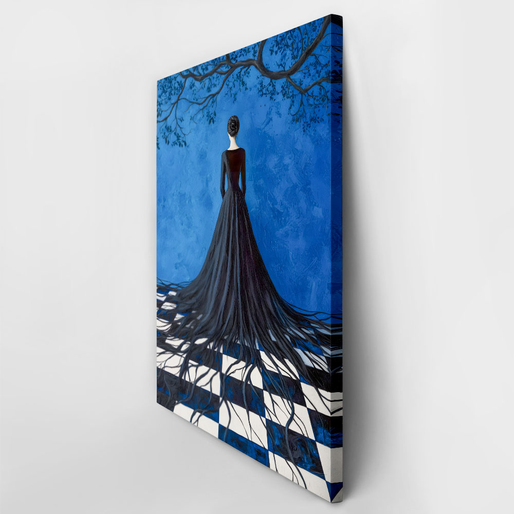 Πινακας σε καμβά WOMAN WITH ROOTED BLACK DRESS RETRO DREAMSCAPE