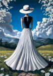 Πινακας σε καμβά WOMAN WITH WHITE DRESS IN FIELD RETRO DREAMSCAPE
