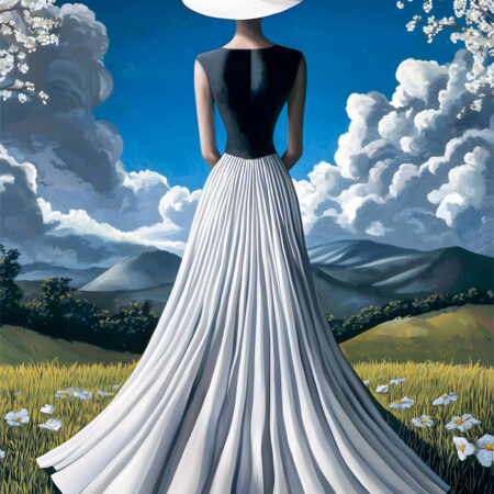 Πινακας σε καμβά WOMAN WITH WHITE DRESS IN FIELD RETRO DREAMSCAPE - Μοδα και Διασκεδαση Sticky 6