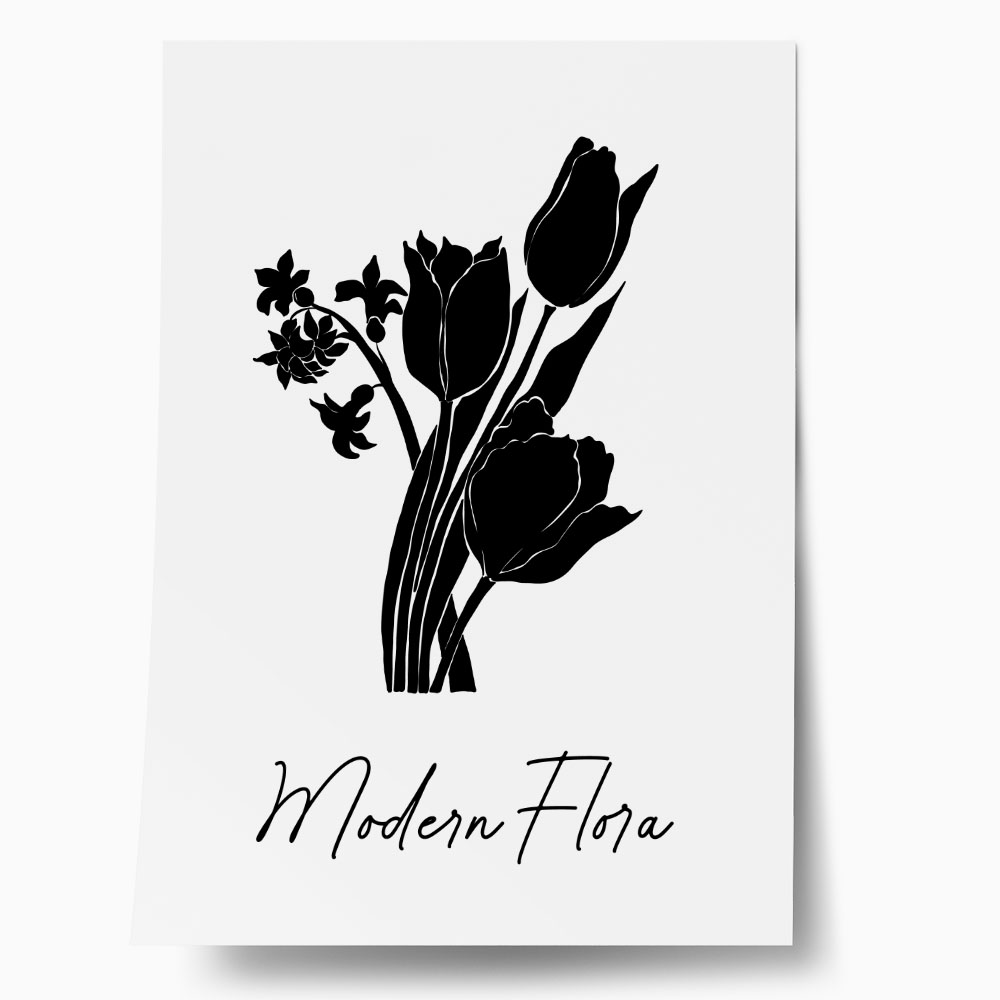 Πόστερ ABSTRACT BLACK AND WHITE MODERN FLORA