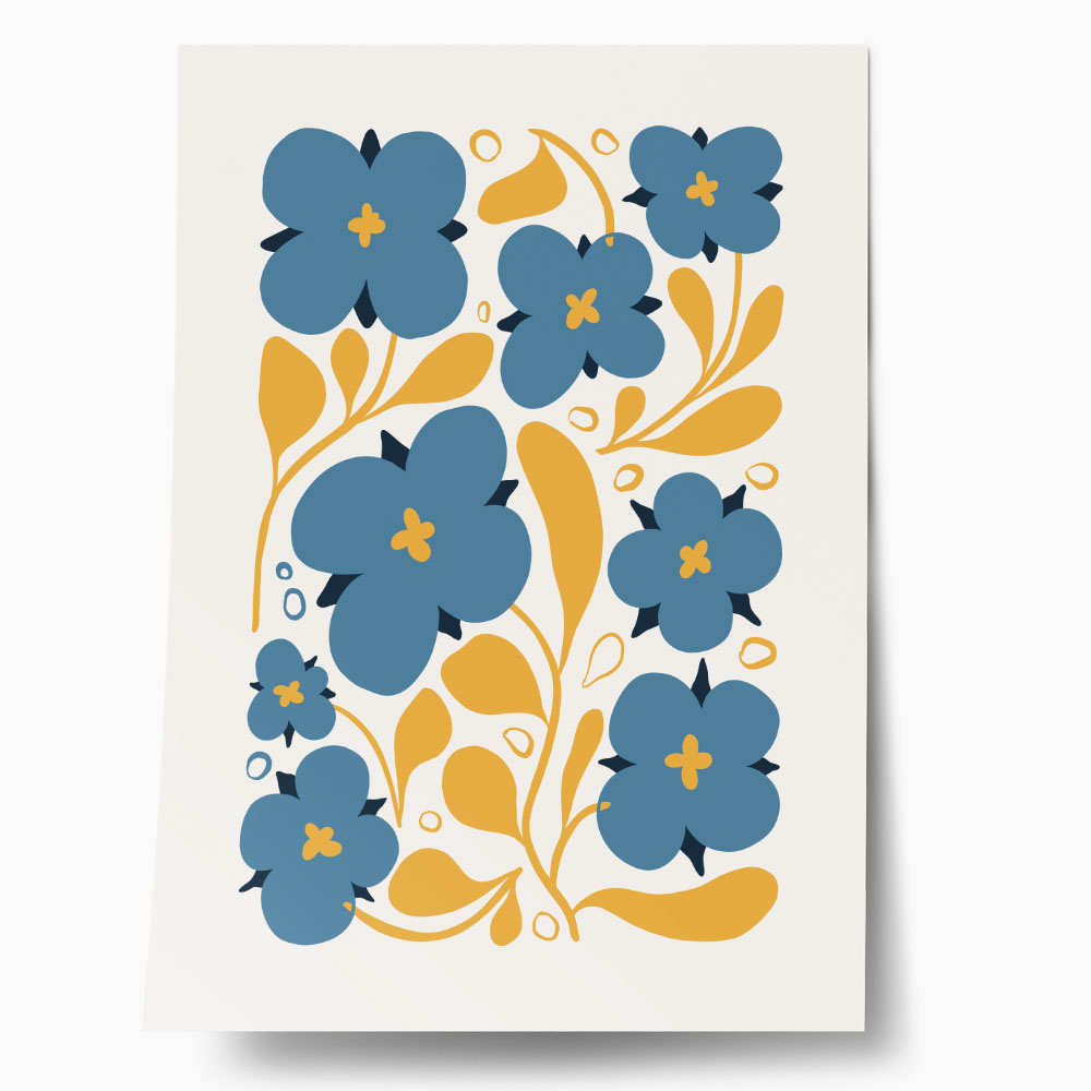 Πόστερ ABSTRACT BLUE AND ORANGE FLOWERS