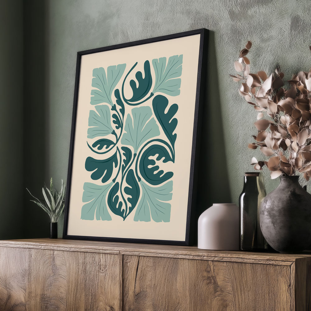 Πόστερ ABSTRACT MINT AND GREEN FLOWERS