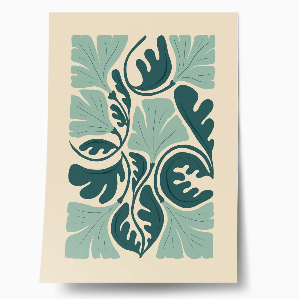 Πόστερ ABSTRACT MINT AND GREEN FLOWERS