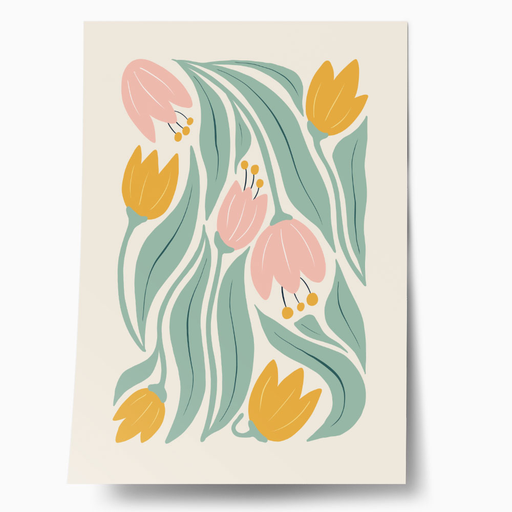 Πόστερ ABSTRACT PINK AND ORANGE FLOWERS