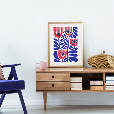 Πόστερ BLUE AND PINK ABSTRACT FLORAL 2 - Botanical - Λουλούδια