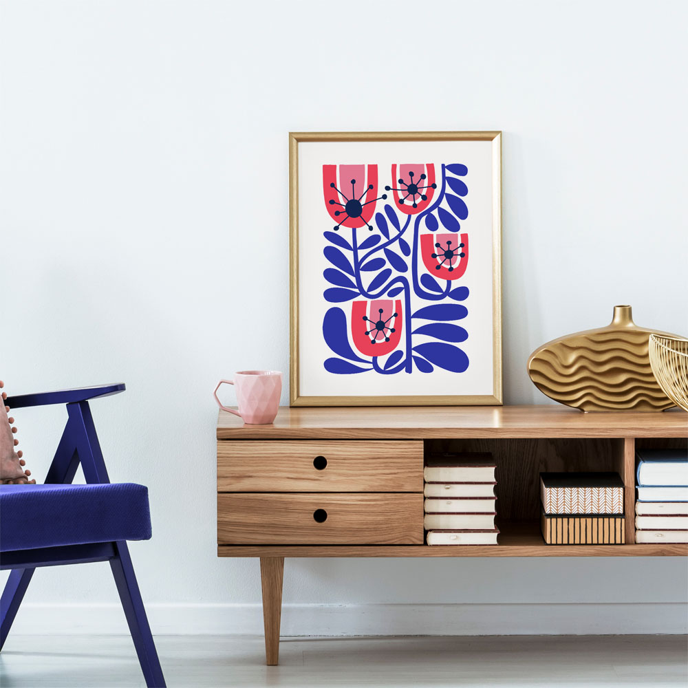 Πόστερ BLUE AND PINK ABSTRACT FLORAL 2