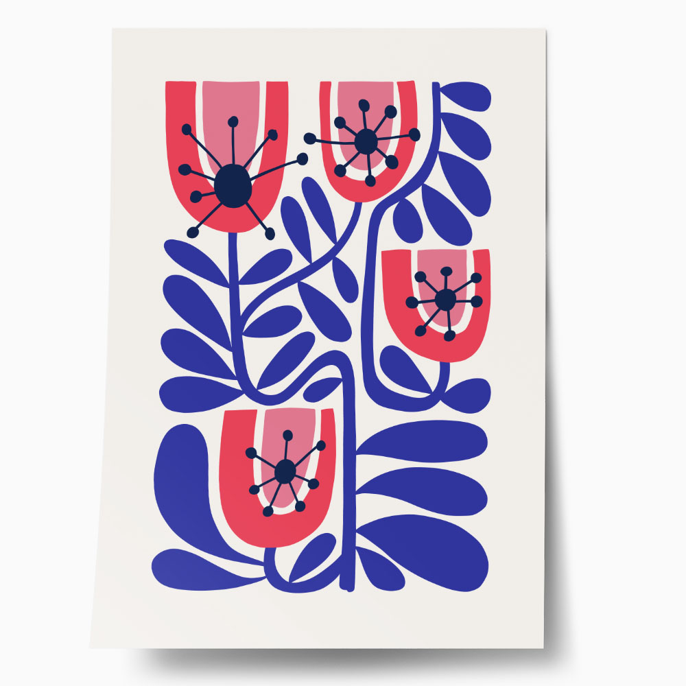 Πόστερ BLUE AND PINK ABSTRACT FLORAL 2