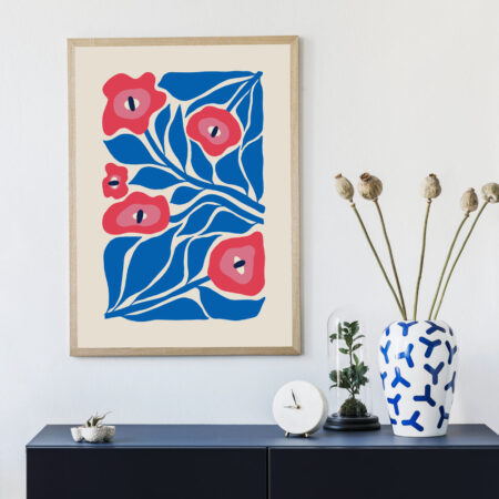 Πόστερ BLUE AND PINK ABSTRACT FLORAL 3 - Botanical - Λουλούδια