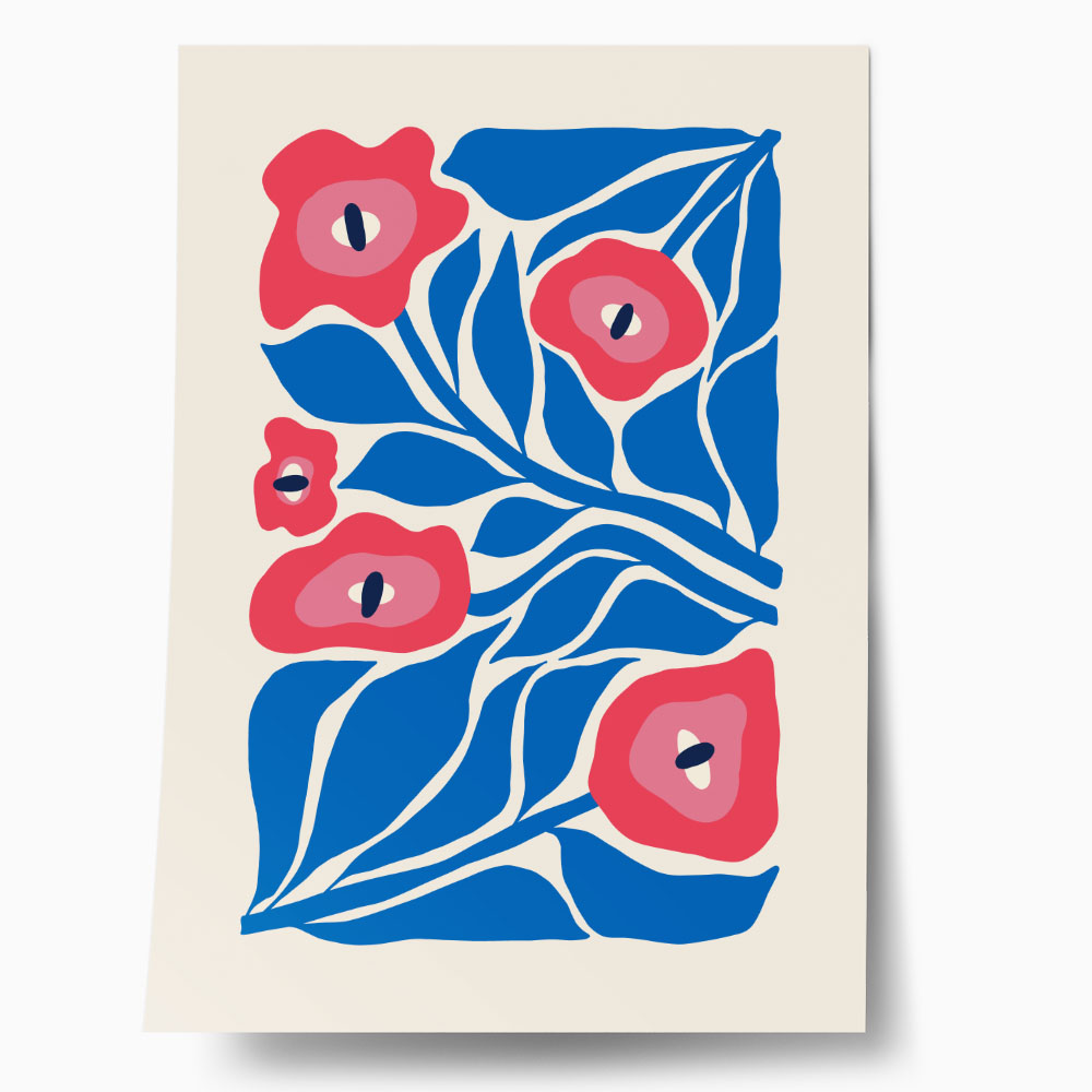 Πόστερ BLUE AND PINK ABSTRACT FLORAL 3