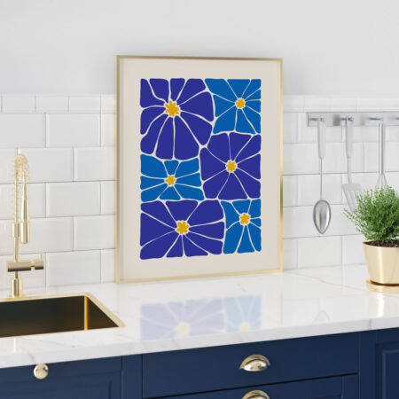 Πόστερ BLUE AND YELLOW ABSTRACT FLORAL - Botanical - Λουλούδια