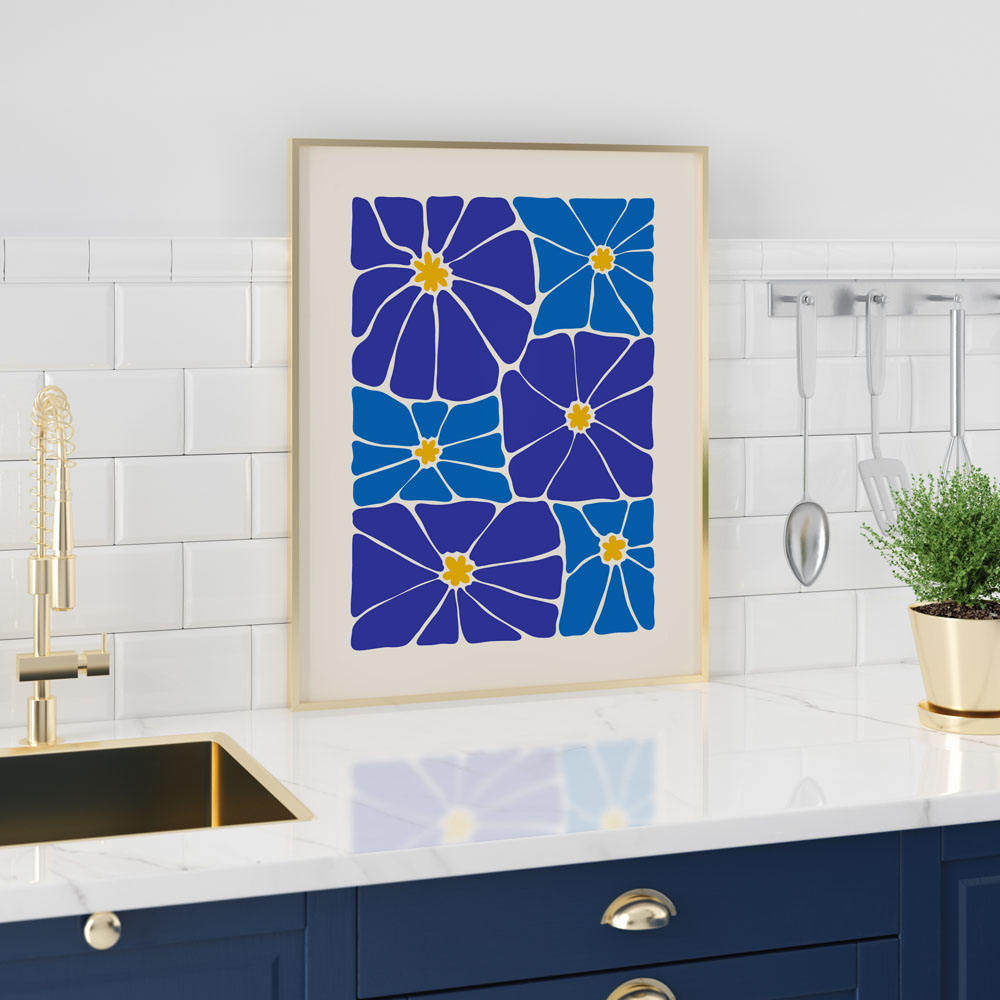 Πόστερ BLUE AND YELLOW ABSTRACT FLORAL