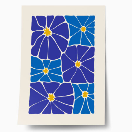 Πόστερ BLUE AND YELLOW ABSTRACT FLORAL - Botanical - Λουλούδια Sticky 1