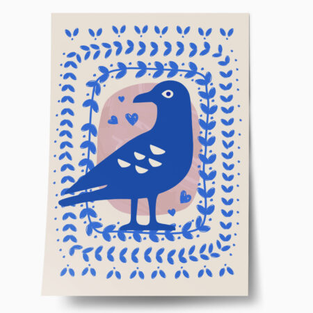 Πόστερ BLUE BIRD WITH LEAVES ILLUSTRATION - Ζωα Sticky 1