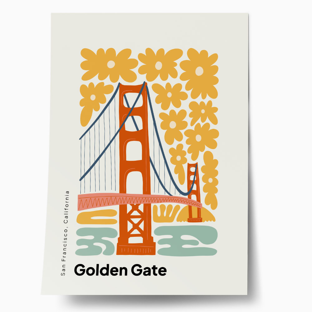 Πόστερ FLORAL TRAVEL GOLDEN GATE