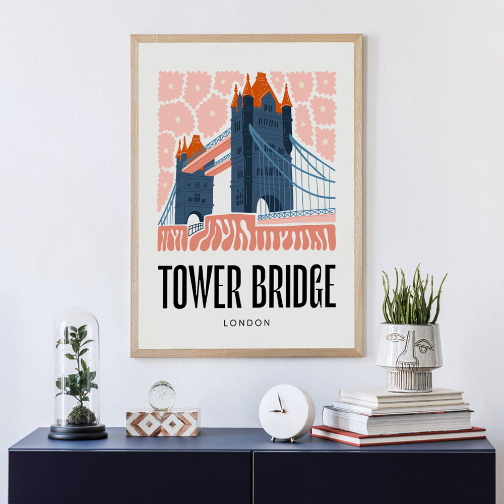 Πόστερ FLORAL TRAVEL LONDON TOWER BRIDGE