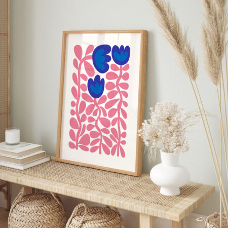 Πόστερ PINK AND BLUE ABSTRACT FLORAL - Botanical - Λουλούδια