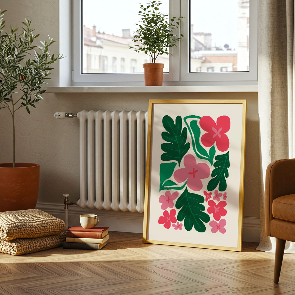 Πόστερ PINK AND GREEN ABSTRACT FLORAL 2