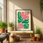 Πόστερ PINK AND GREEN ABSTRACT FLORAL