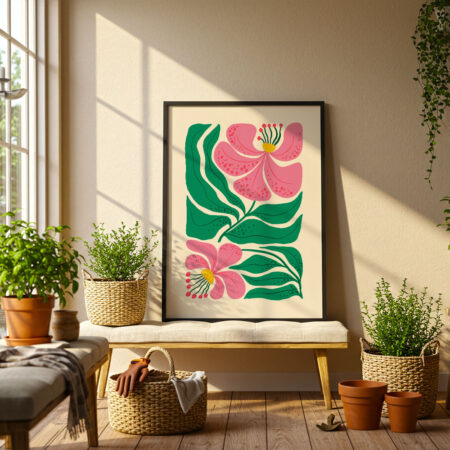 Πόστερ PINK AND GREEN ABSTRACT FLORAL - Botanical - Λουλούδια