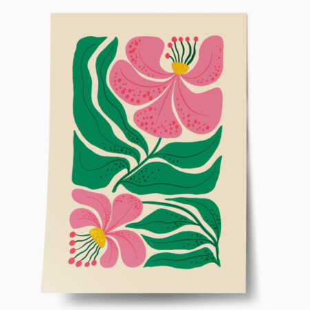 Πόστερ PINK AND GREEN ABSTRACT FLORAL - Botanical - Λουλούδια Sticky 1