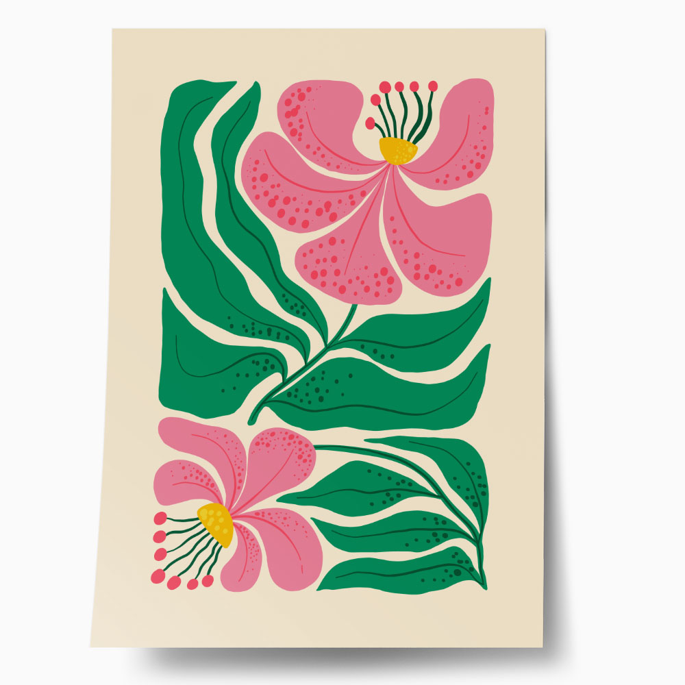 Πόστερ PINK AND GREEN ABSTRACT FLORAL