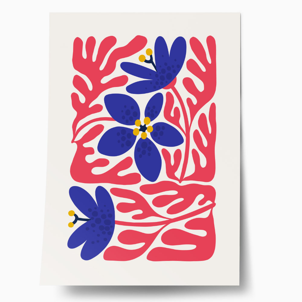 Πόστερ RED AND BLUE ABSTRACT FLORAL 2