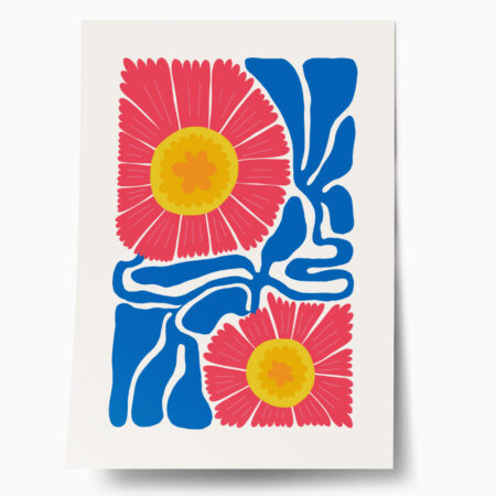 Πόστερ RED AND BLUE ABSTRACT FLORAL - Posters Sticky 1