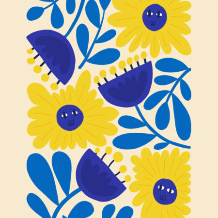 Πόστερ YELLOW AND BLUE ABSTRACT FLORAL - Botanical - Λουλούδια Sticky 3