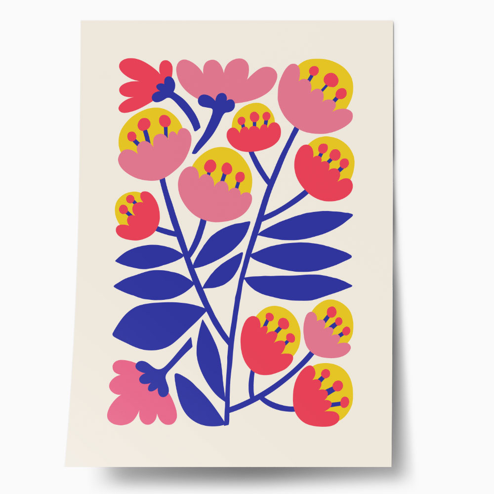 Πόστερ YELLOW PINK AND BLUE ABSTRACT FLORAL
