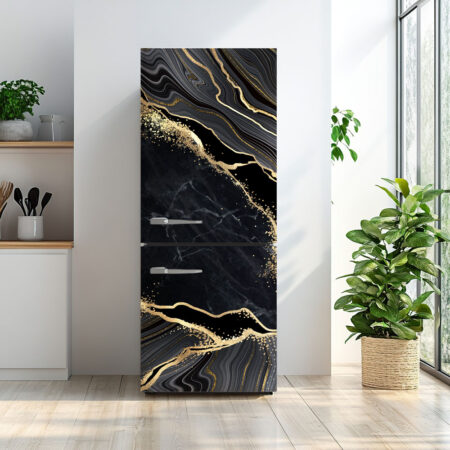 Αυτοκόλλητο ψυγείου BLACK AND GOLD MARBLE - Απομιμηση υλικων Sticky 1