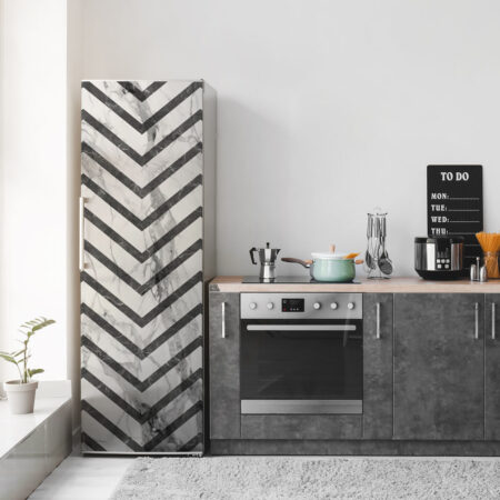 Αυτοκόλλητο ψυγείου GEOMETRIC BLACK AND WHITE MARBLE - Απομιμηση υλικων Sticky 1