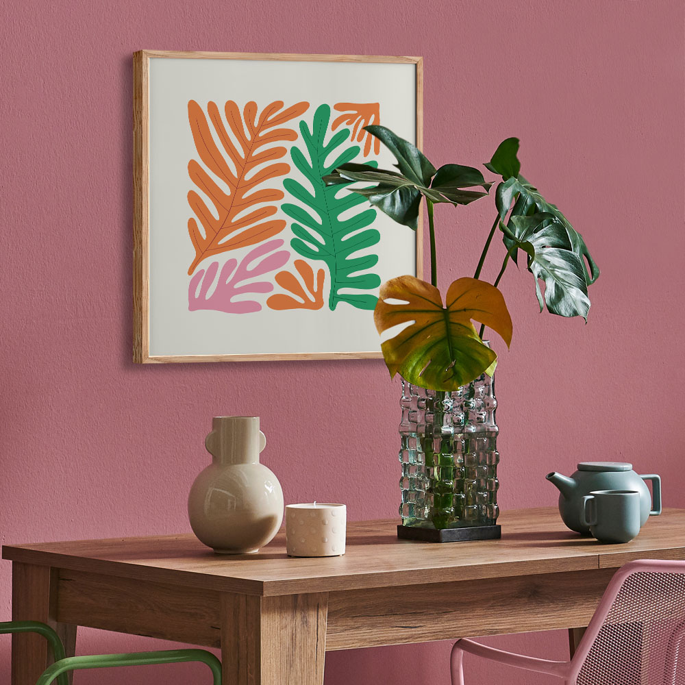 Πόστερ MATISSE STYLE TROPICAL GREEN ORANGE AND PINK LEAVES