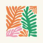 Πόστερ MATISSE STYLE TROPICAL GREEN ORANGE AND PINK LEAVES