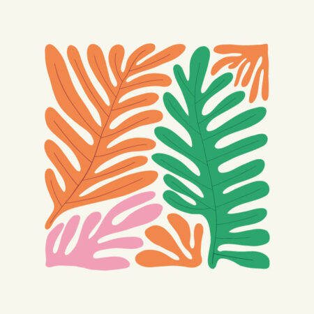 Πόστερ MATISSE STYLE TROPICAL GREEN ORANGE AND PINK LEAVES - Abstract - Αφηρημένα Sticky 3