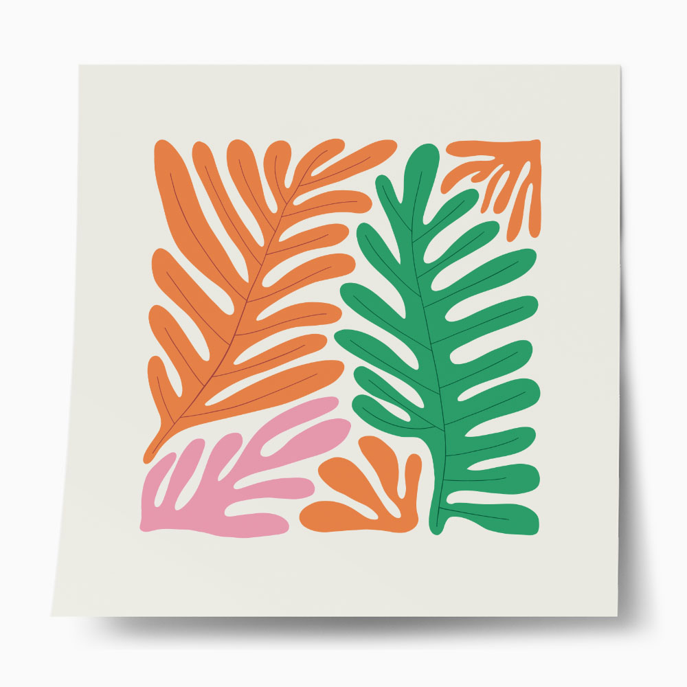 Πόστερ MATISSE STYLE TROPICAL GREEN ORANGE AND PINK LEAVES