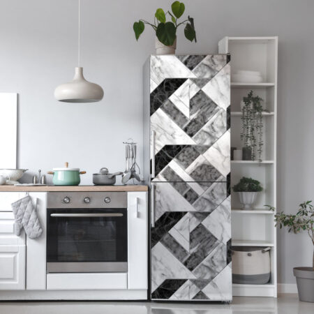 Αυτοκόλλητο ψυγείου BLACK AND WHITE MARBLE GEOMETRICAL 2 - Απομιμηση υλικων Sticky 1